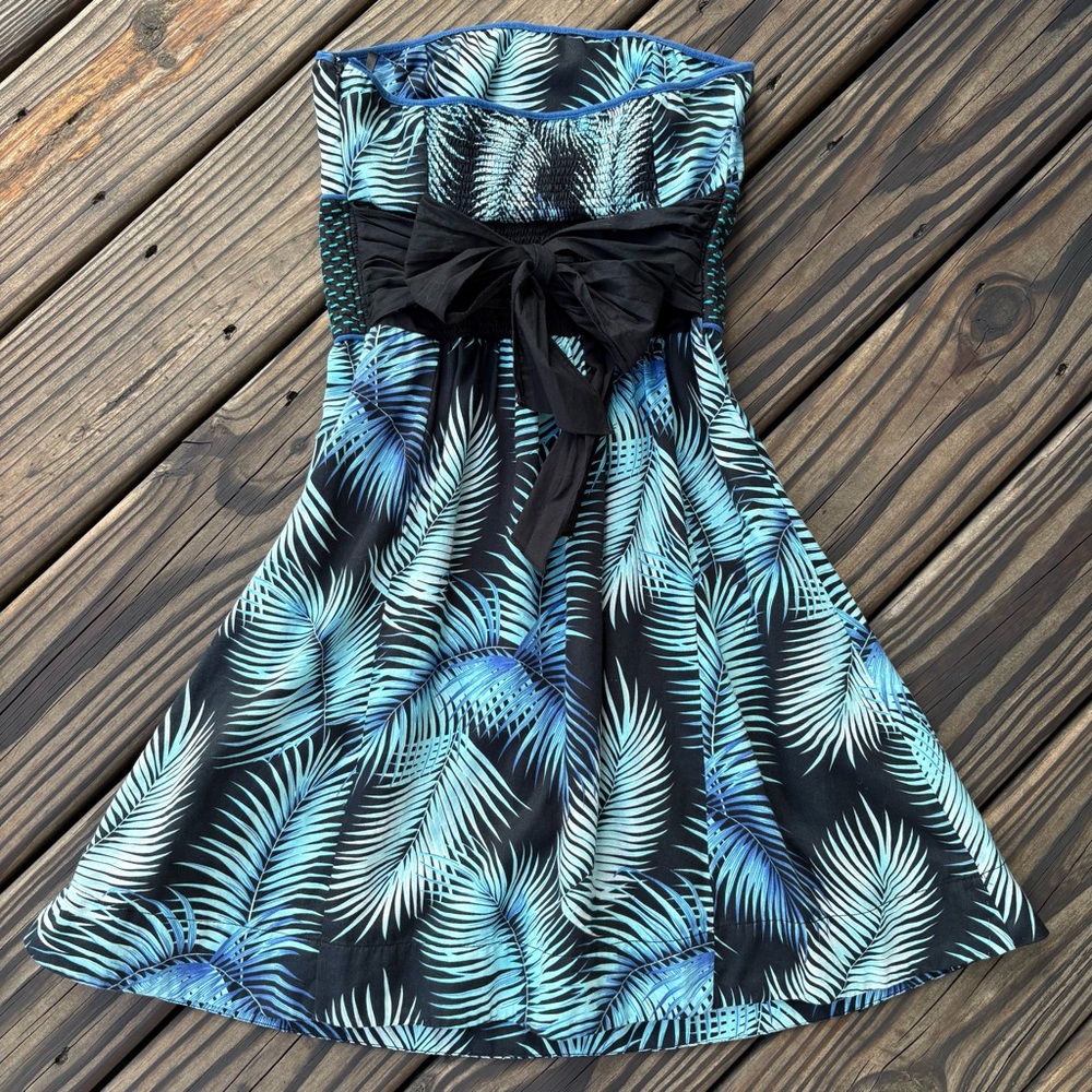Free People Strapless Dress Palm Print Tie Waist